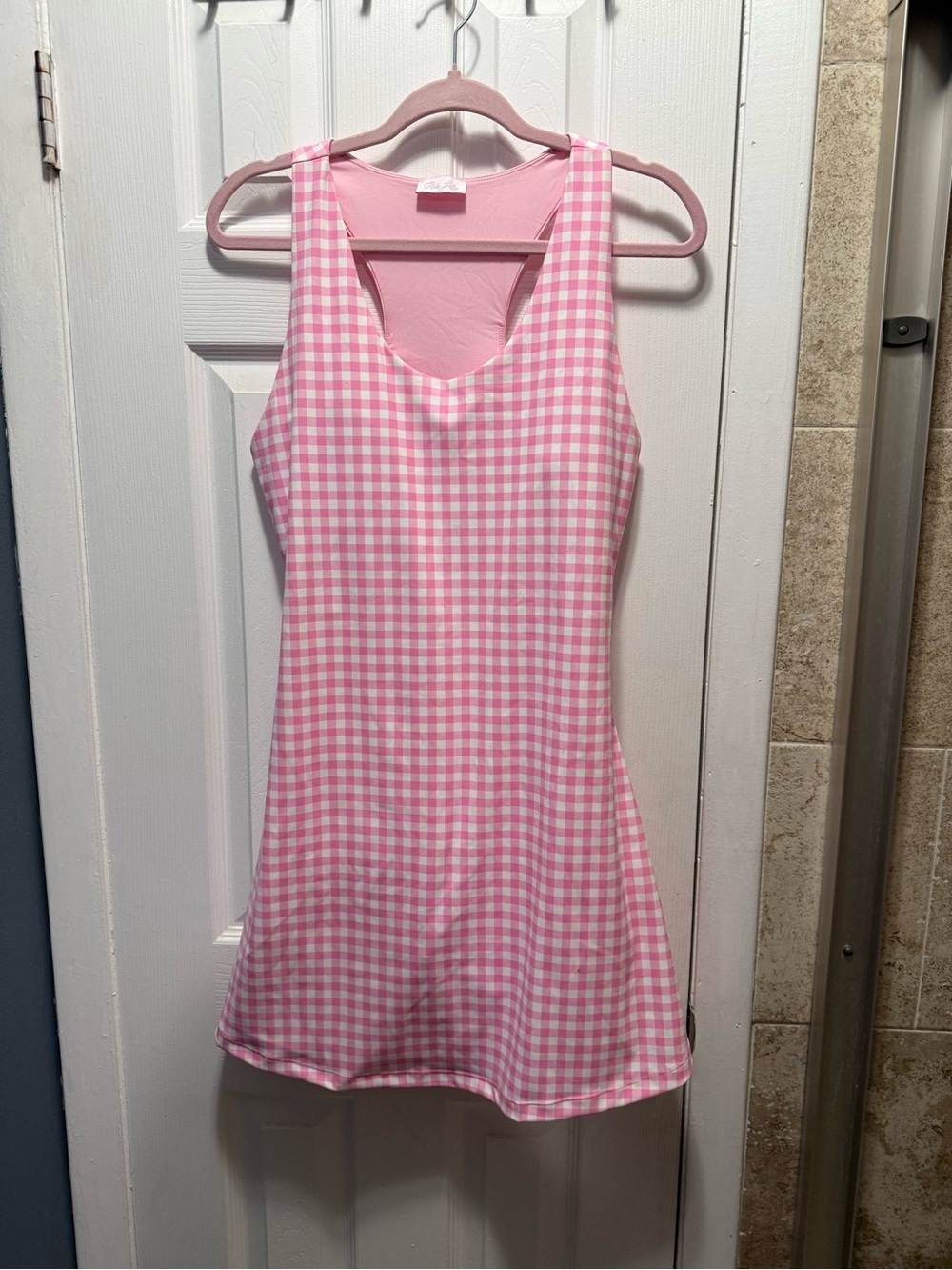 Pink Lily Kick It With Me Pink Gingham Active Dress With Pull Down Shorts